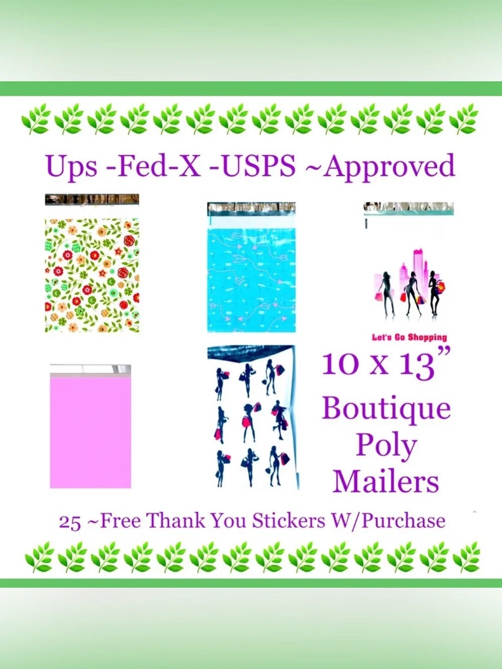 25ct~10x13” Designer PolyMailers~25ct Stickers⭐️🆕⭐️ 5-Designs~5ct- Each Design
