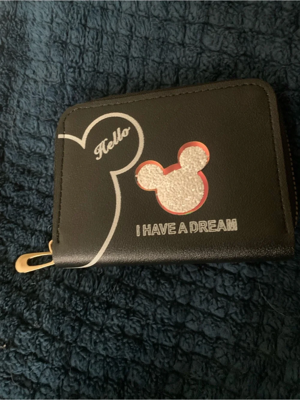 Black Zip Wallet with Glitter Mickey Accent