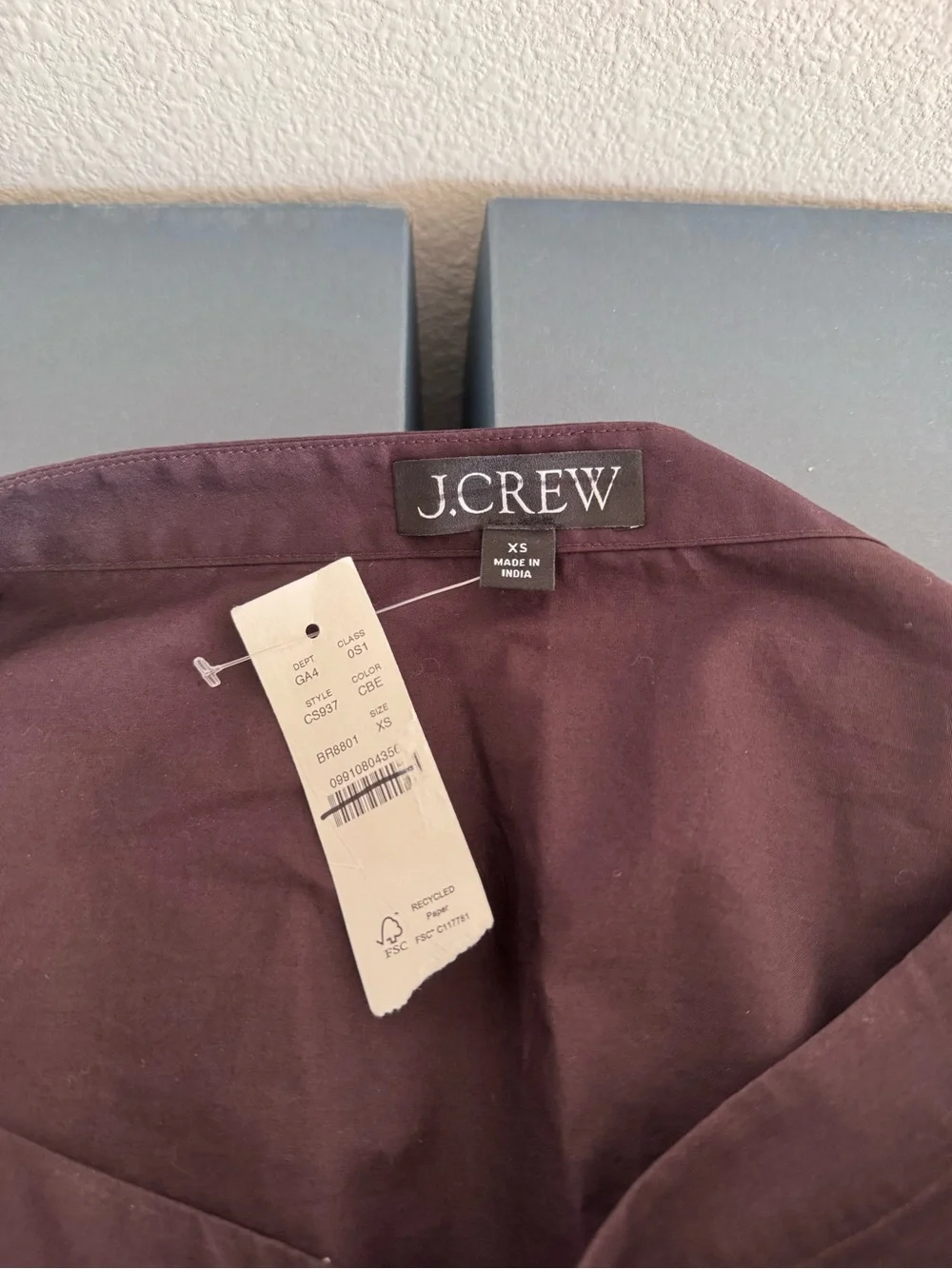 NWT J Crew Smocked Eyelet-Hem Dress In Cotton Poplin In Chocolate Berry Size XS