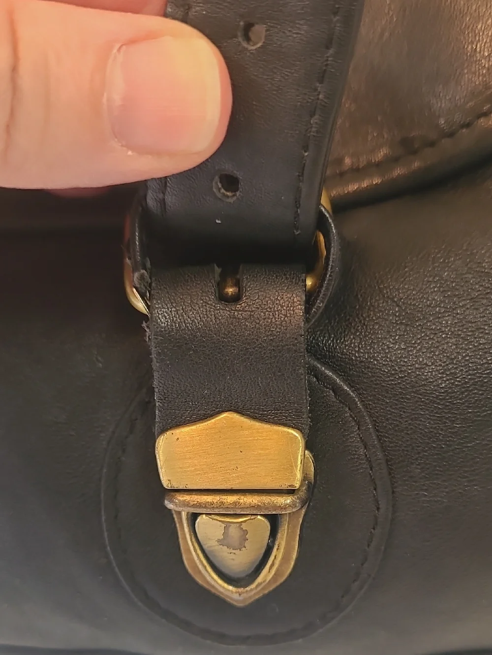 M. London Vintage Black Leather Patinaed Backpack Multi Pocket Drawstring Close
