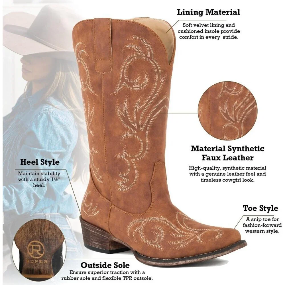 Women’s Bronze Riley Western Boot Vintage Boots Snip Toe Flexible Cowgirl Boots