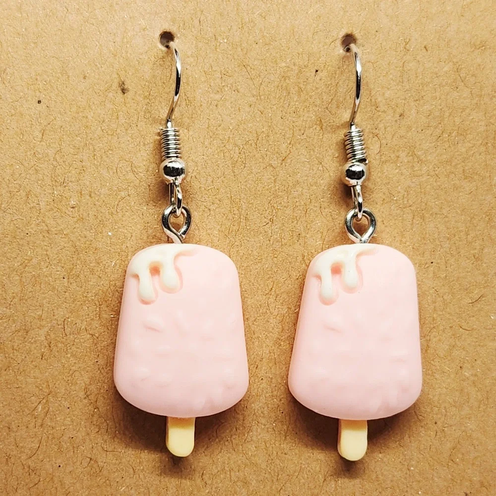 Pink Popsicle Dangle Earrings Novelty Ice Cream‎ Foodie Summer Jewelry NEW