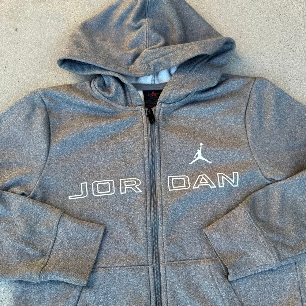 Jordan Boys Grey Heather Full Zip Fleece Hoodie Jumpman Logo Size 10 9-10 Years
