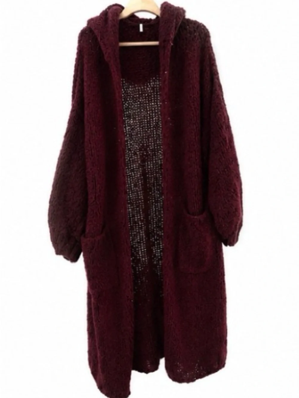 Free People Hooded Long Cardigan in Deep Burgundy