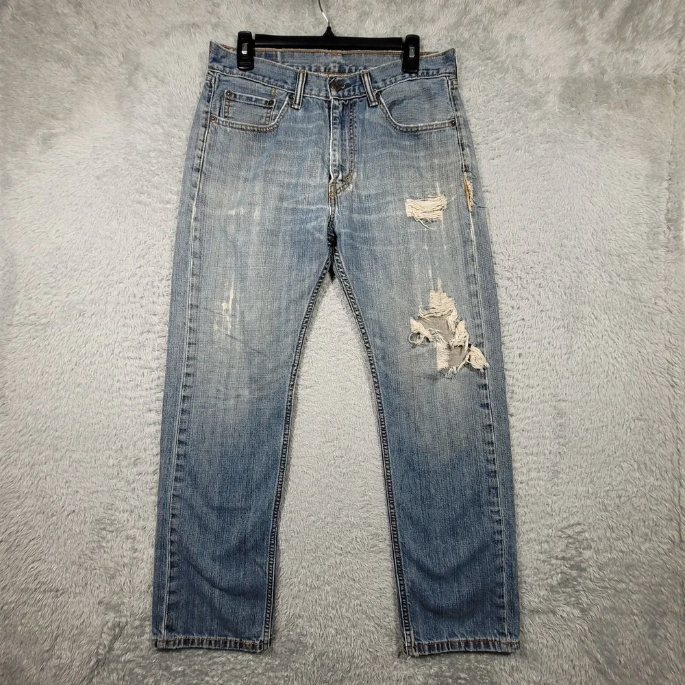 Levi Strauss 505 Mens Jeans 32x30 Distressed Light‎ Wash Denim Regular Straight