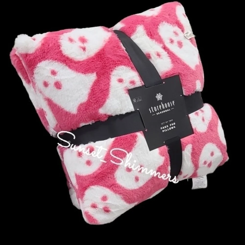 X2 Halloween Faux Fur Hot Pink Ghost Pillow Set by StoreHouse Large 20