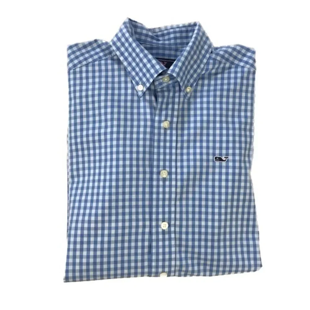 Vineyard Vines Whale Shirt Blue Gingham Plaid XS
