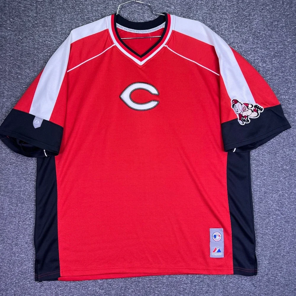Majestic Cincinnati Reds Jersey Mens 2XL Red Colorblock Mr Redlegs MLB Pullover‎