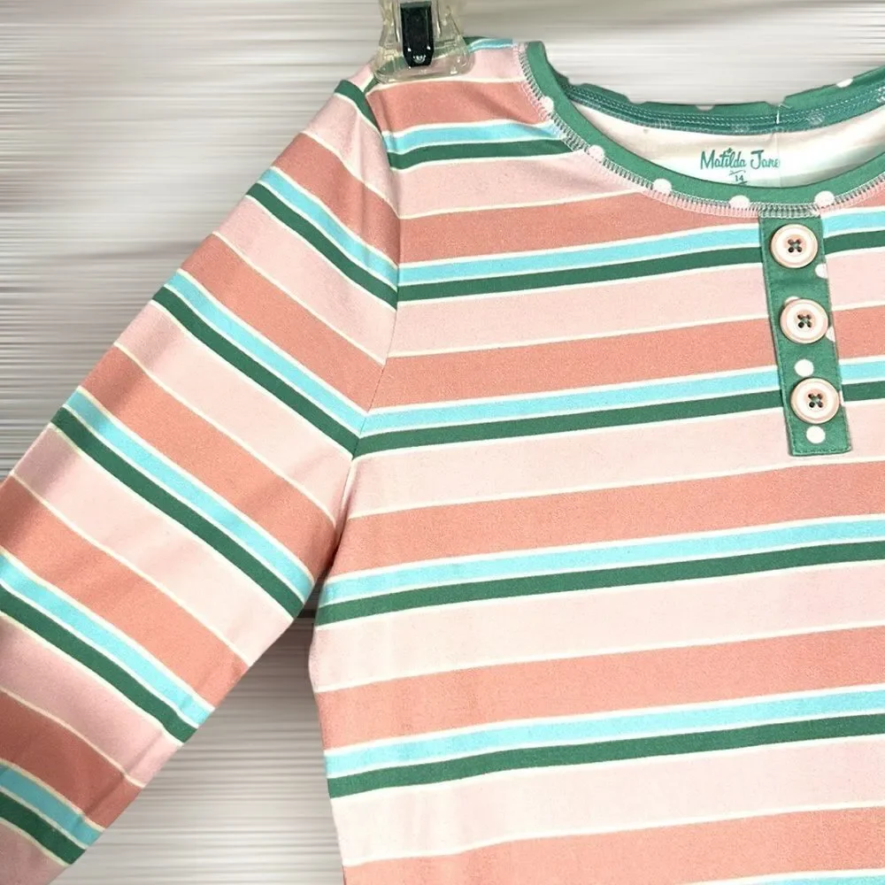 NWT Matilda Jane Cozy Soft Striped Polka Dot Pajamas Top Long Sleeve size 14