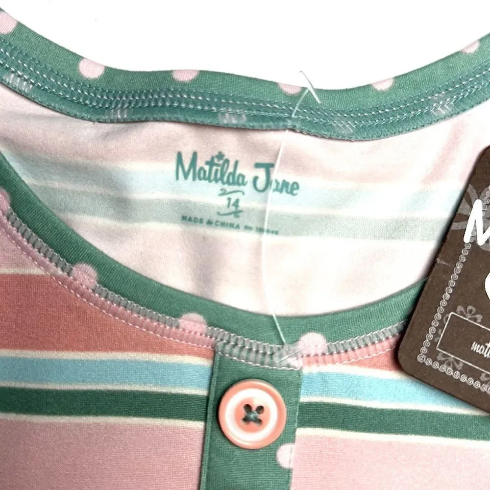 NWT Matilda Jane Cozy Soft Striped Polka Dot Pajamas Top Long Sleeve size 14