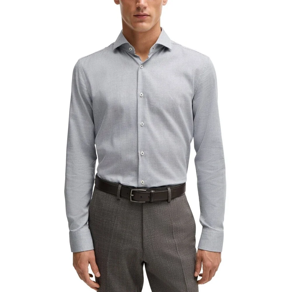 BOSS Easy-Iron Slim-Fit Dress Shirt Men's 41 L/16 Navy Button Closure L/S