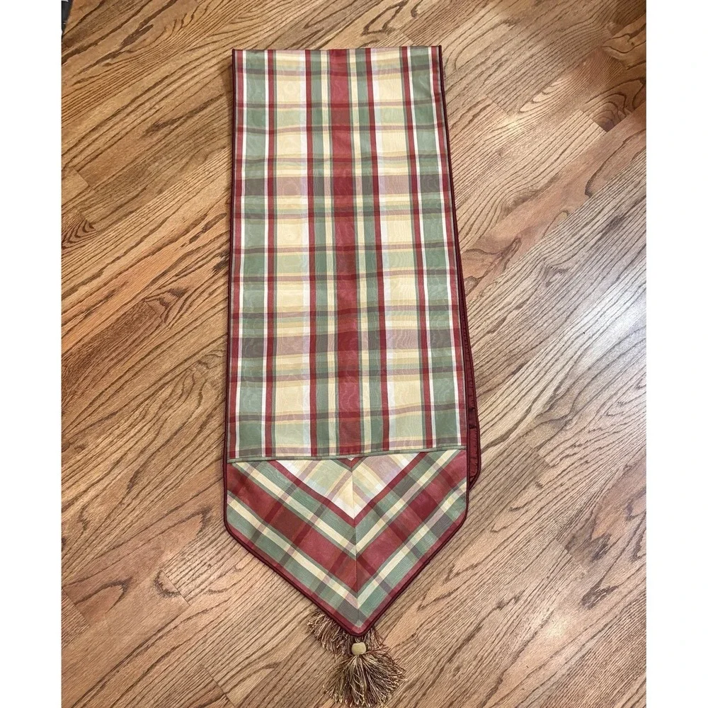 Christmas Plaid Table Runner Tassel‎ Ends Red Green Gold Holiday Decor 91