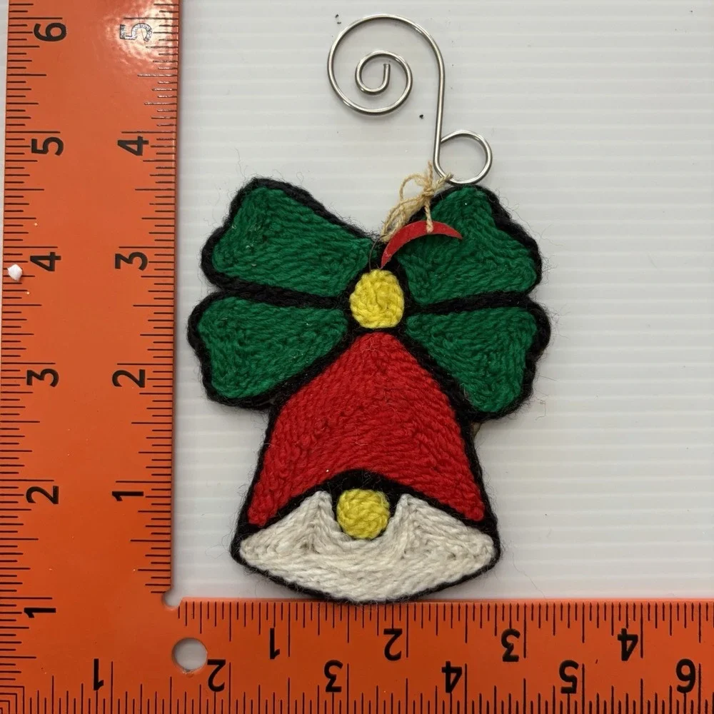 Vintage 70s Needlepoint Christmas Ornaments Llama Bell Star Bird