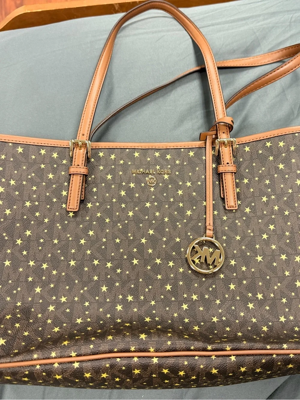 Michael Kors Brown Tote with Gold Star Print