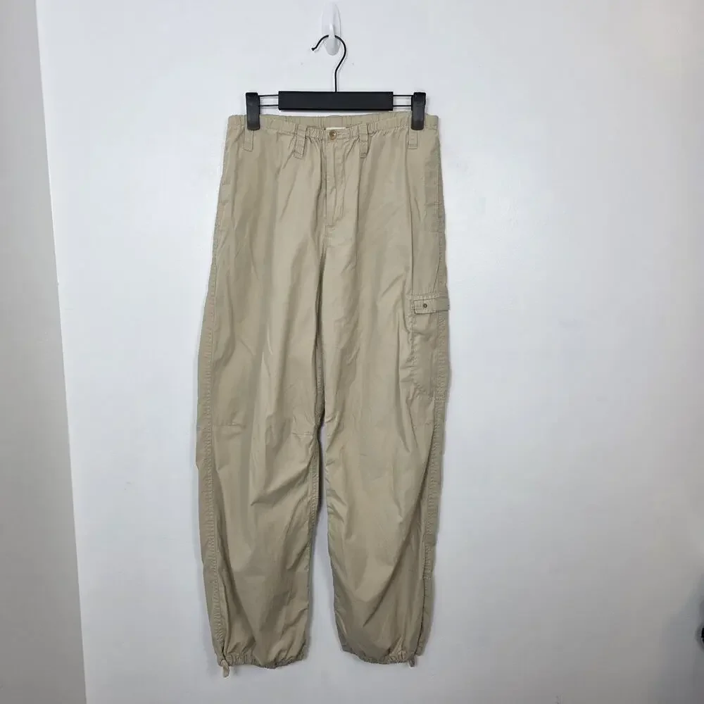 Garnet Hill‎ Tan Cotton Poplin Cinch Hem Cargo Grunge Utility Pants Size 6