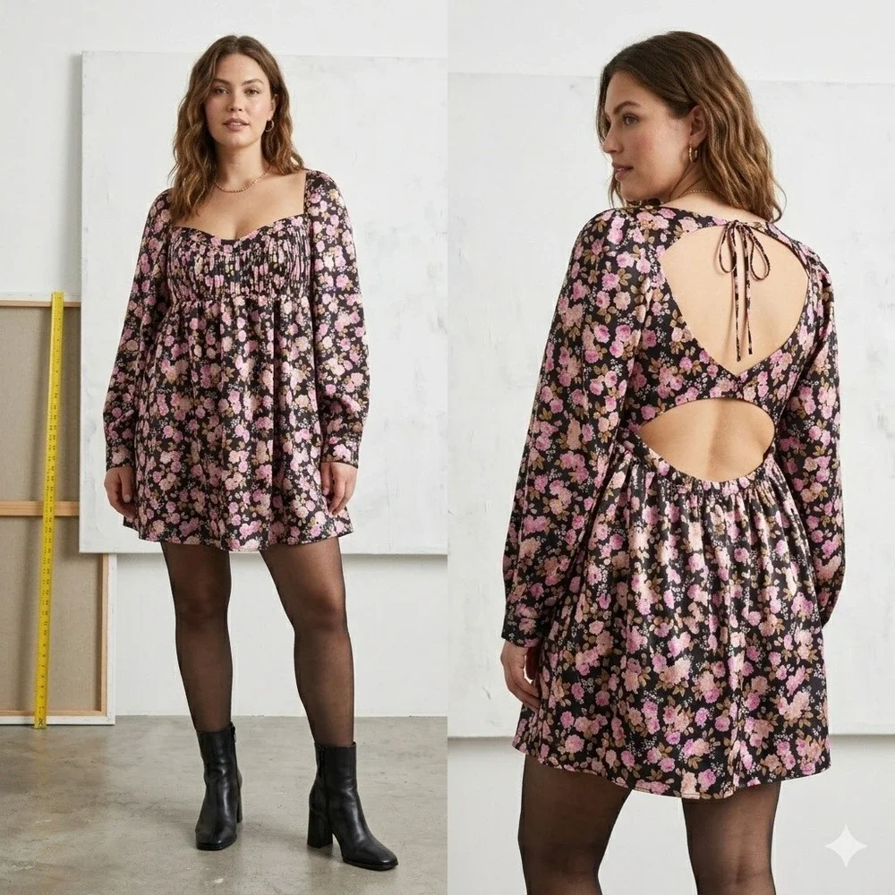 NEW NWT Love & Lemons Kate Mini Dress Floral Babydoll‎ Medium Satin Coquette