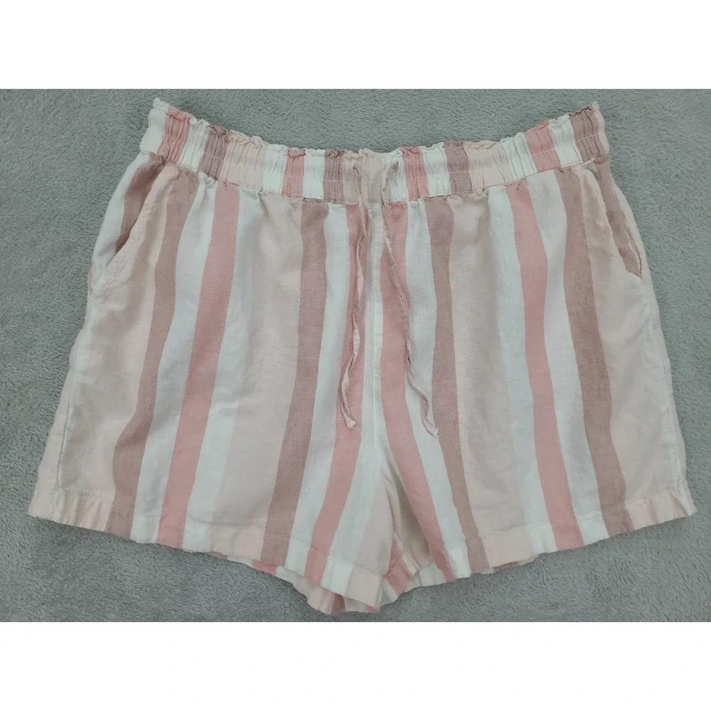 Beach Lunch Lounge Toney Shorts Size XL Linen Blend Stripe Drawstring Elastic‎