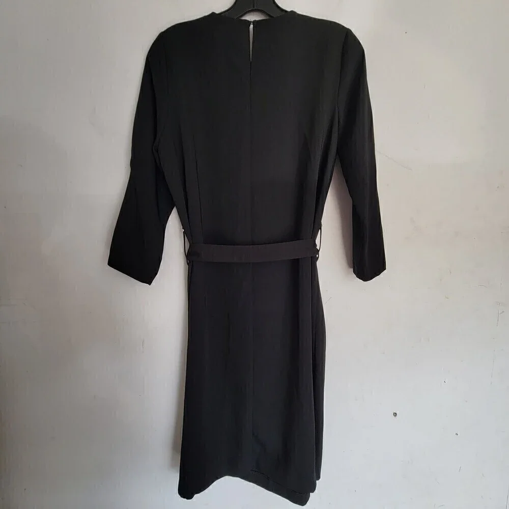Zara Black 3/4 Sleeve Belted Career Sheath Dress Size Medium