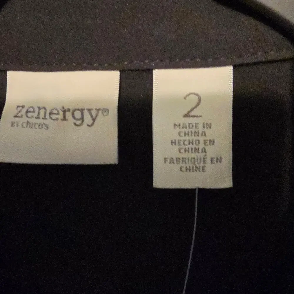 NWT Zenergy by Chico's Black Dress half-zip pockets collard size 2