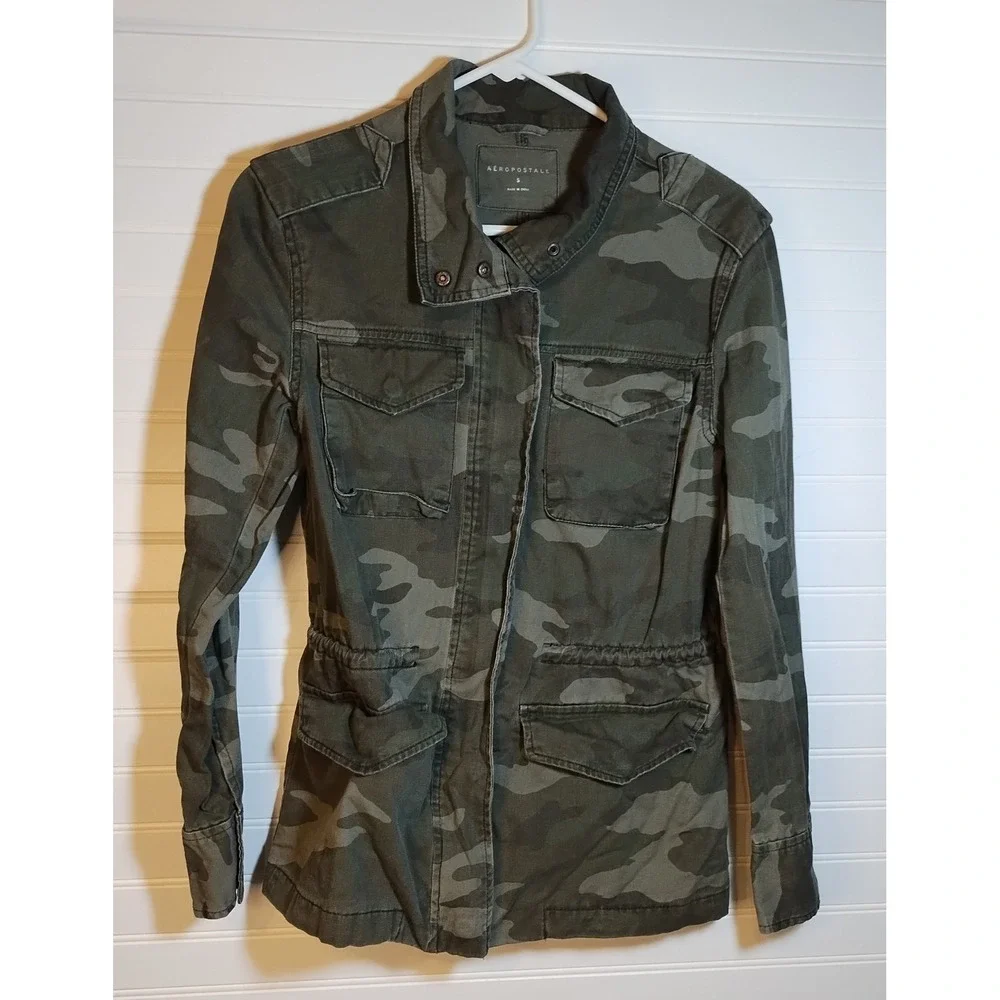 Aeropostale Womens Sm Camouflage Print Utility Jacket Military Army Cargo Pocket