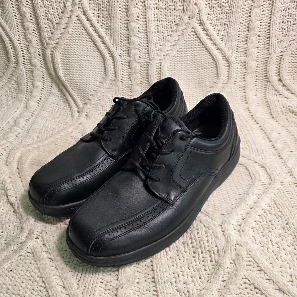 OrthoFeet 465 Oxford Walking Shoes Black Leather Lace Up Mens‎ 14 D Excellent