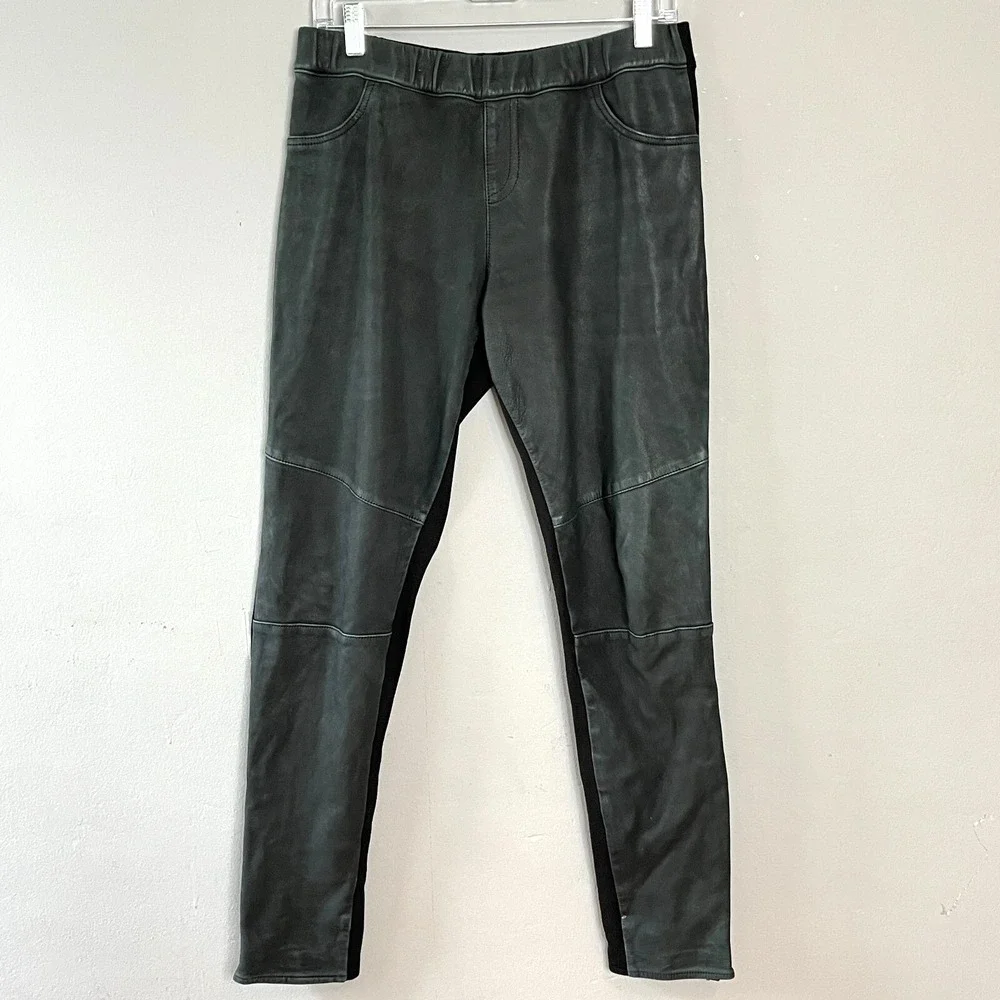AS by DF Leather Front Knit Legging Womens 8 Gray/Black Pull-on Moto Rocker Edgy