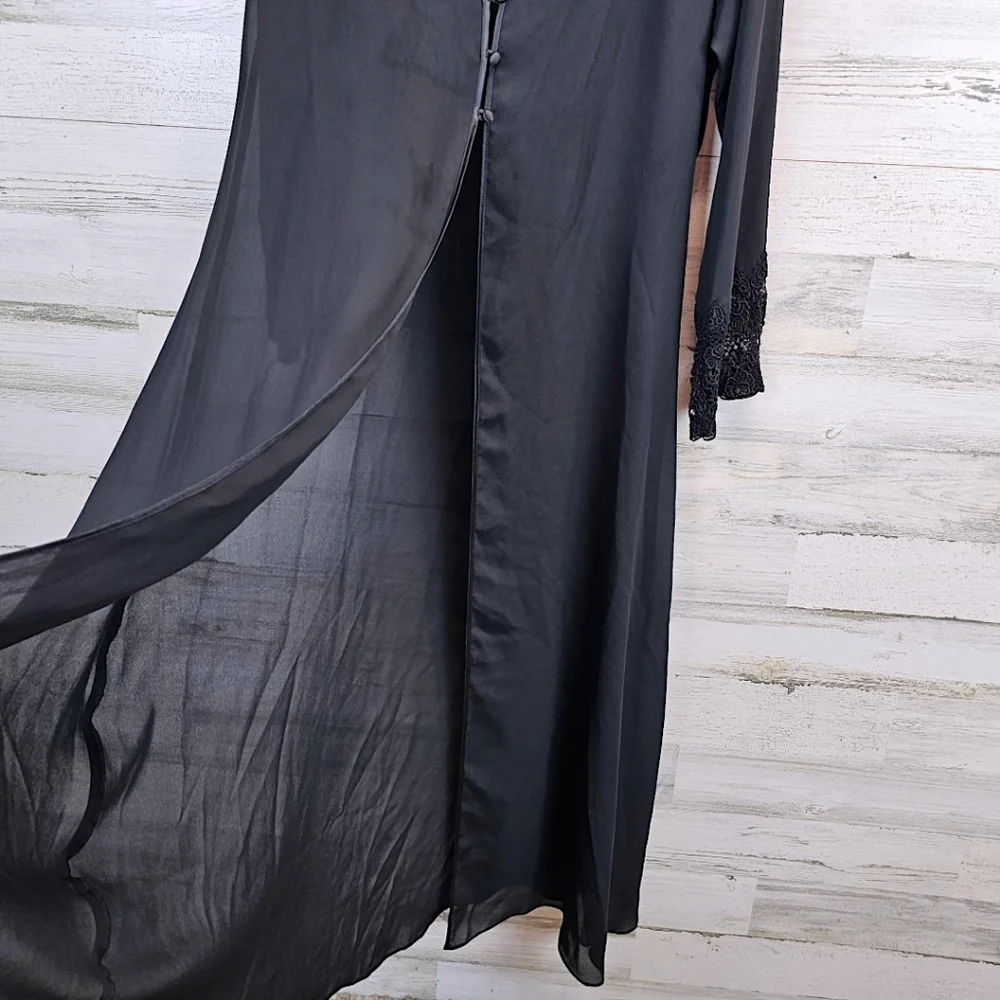 Vintage Victoria's Secret Semi-Sheer Full Length Robe M L Black Dark Romantic