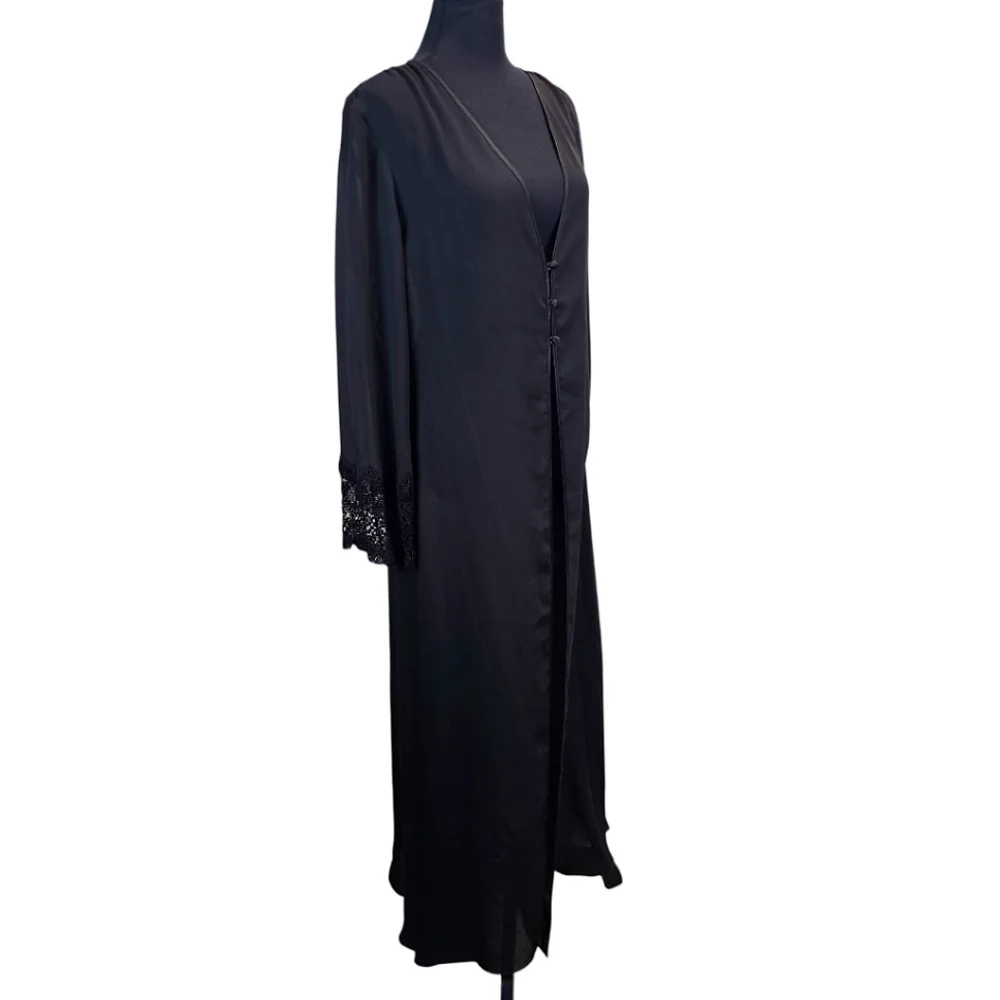 Vintage Victoria's Secret Semi-Sheer Full Length Robe M L Black Dark Romantic