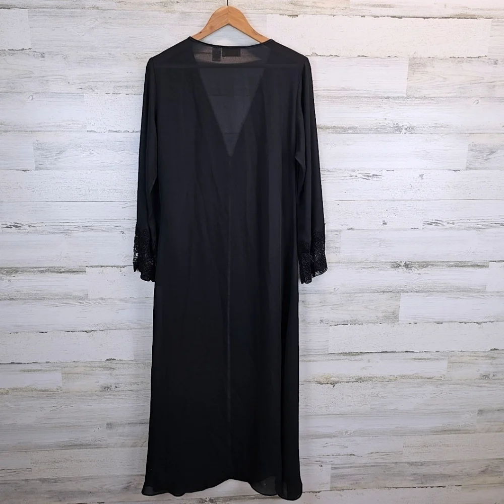 Vintage Victoria's Secret Semi-Sheer Full Length Robe M L Black Dark Romantic