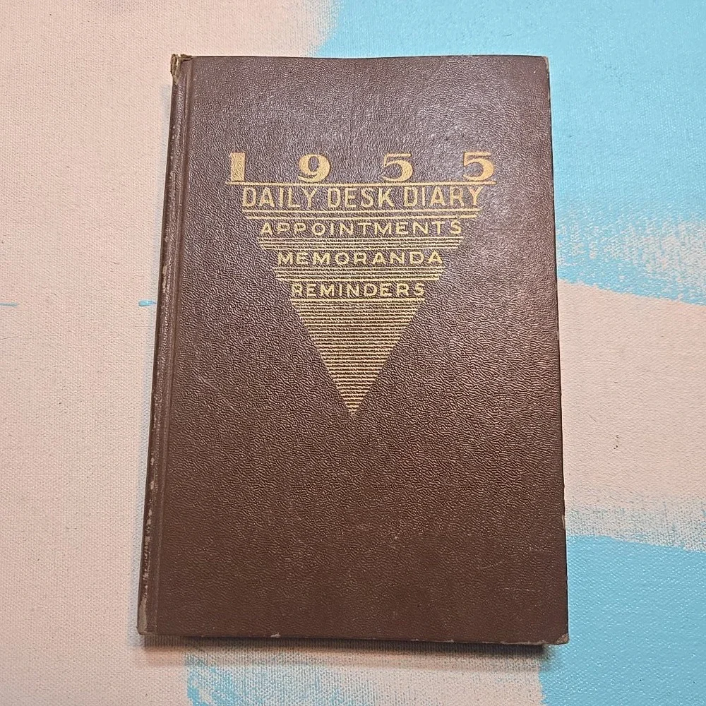 VTG 1955 Daily Desk Diary Book Brown Hardcover Appointments Memoranda 5.5x8