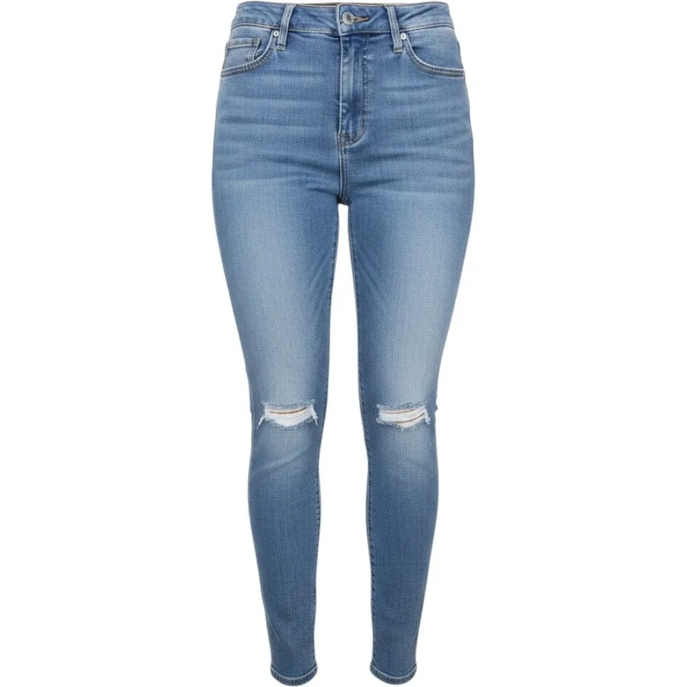 Express Skinny High Rise Hyper Stretch Jeans Medium Wash Distressed 10R NEW