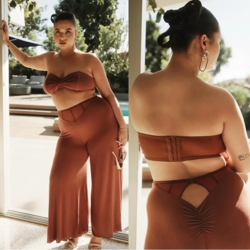 Savage X Fenty Aqua Hour Wide Leg Pant Cookie Brown Size L