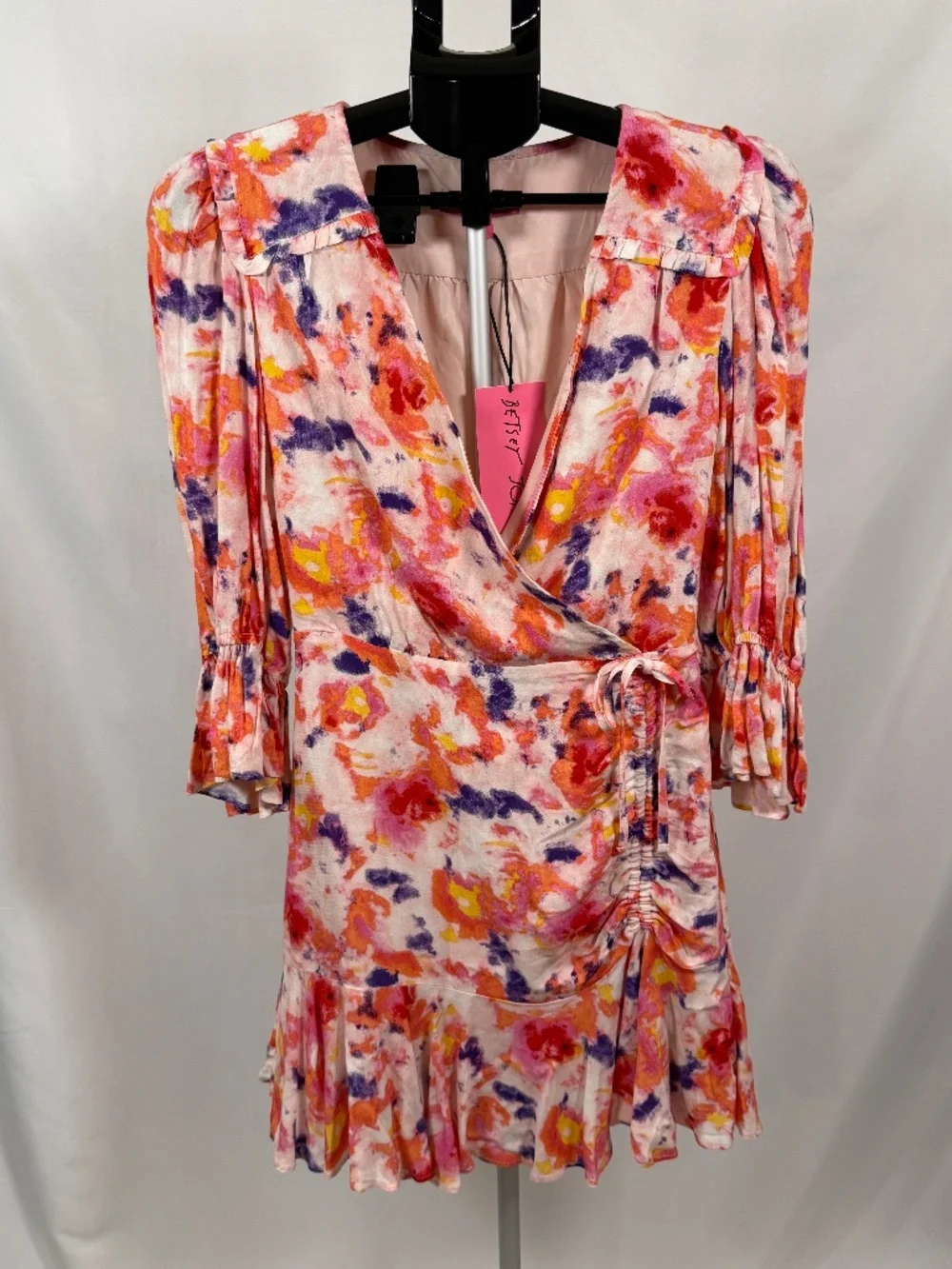 Betsey Johnson NWT Pink Yarrow Floral Wrap Mini Dress Size 0
