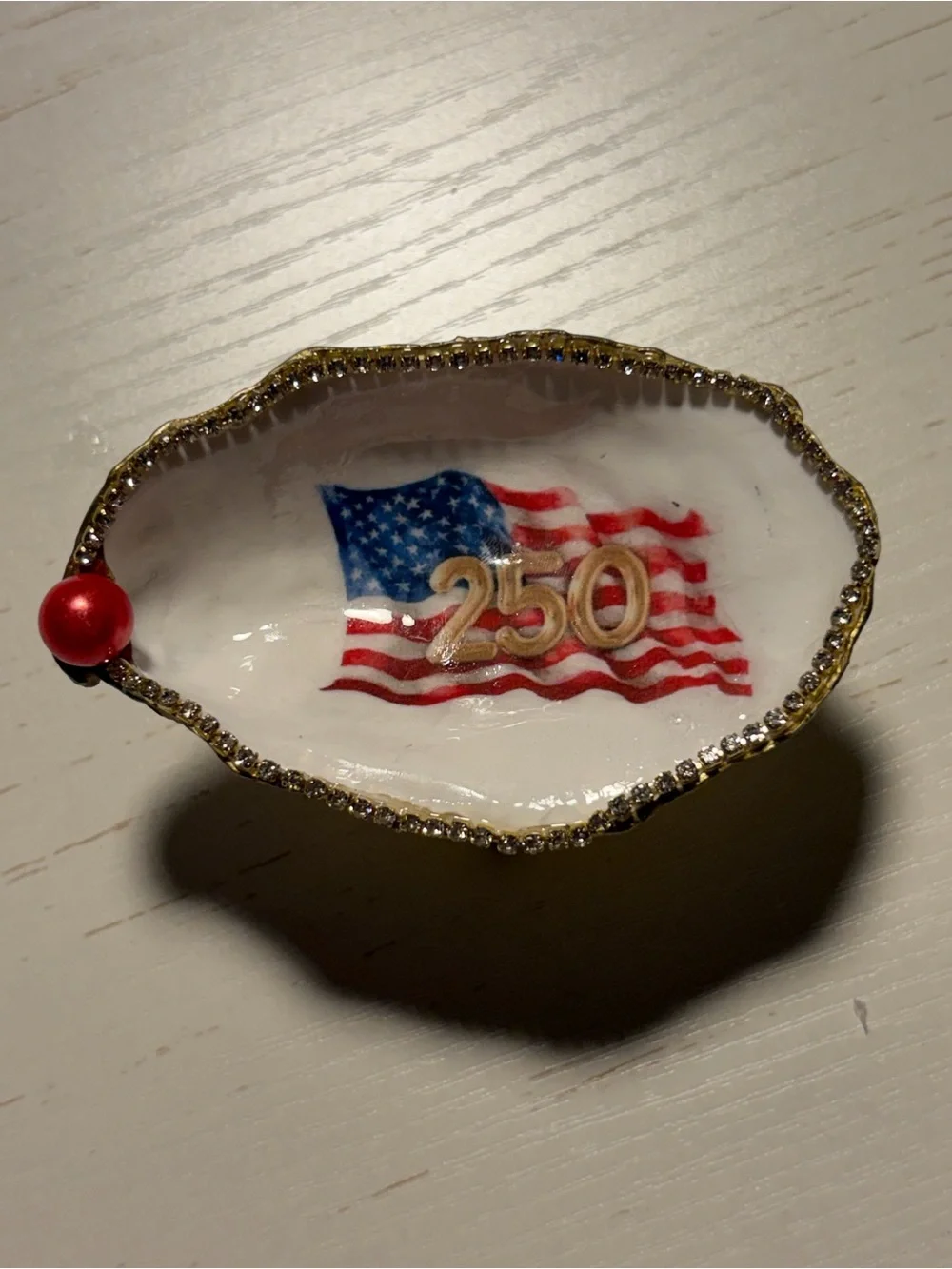Handcrafted Decorative decoupage 250th Anniversary oyster shell Trinket Dish