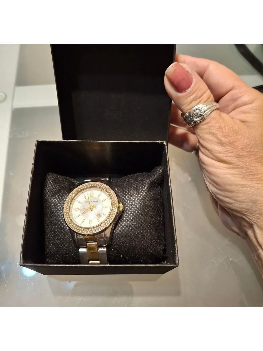 Michael Kors Gold and Silver Double Row of CZ Women's Watch Works Great Has Date