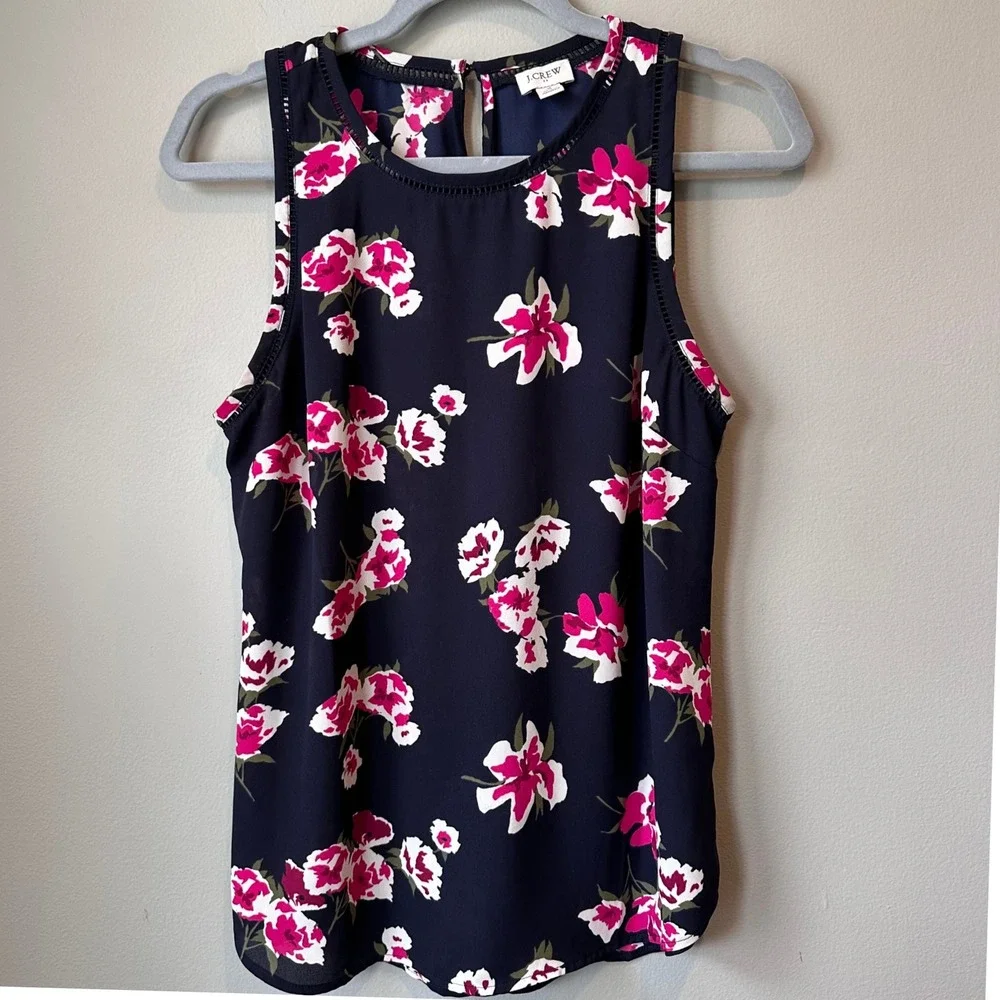 J. Crew Factory‎ Tank Top Women Size 4 Floral  Navy Pink Sleeveless Career