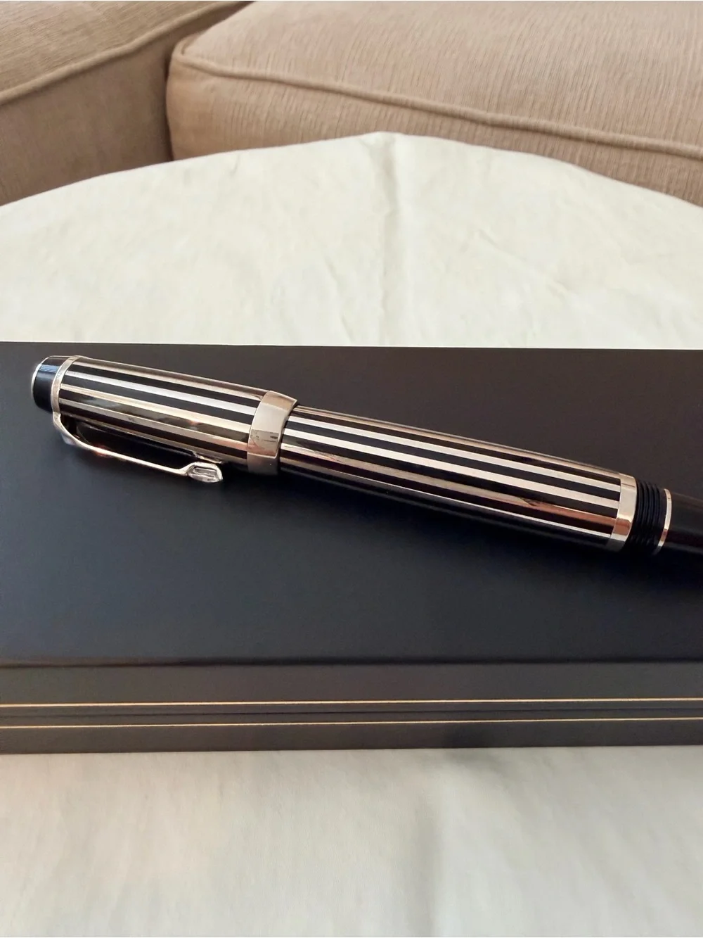 MONTBLANC Boheme Black and Silver Striped Fountain Pen with Crystal Gemstone