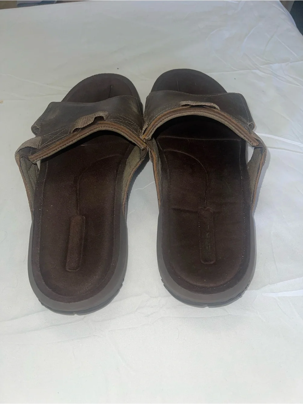 Men's Terrant Brown Leather Slide Sandals with Adjustable Strap