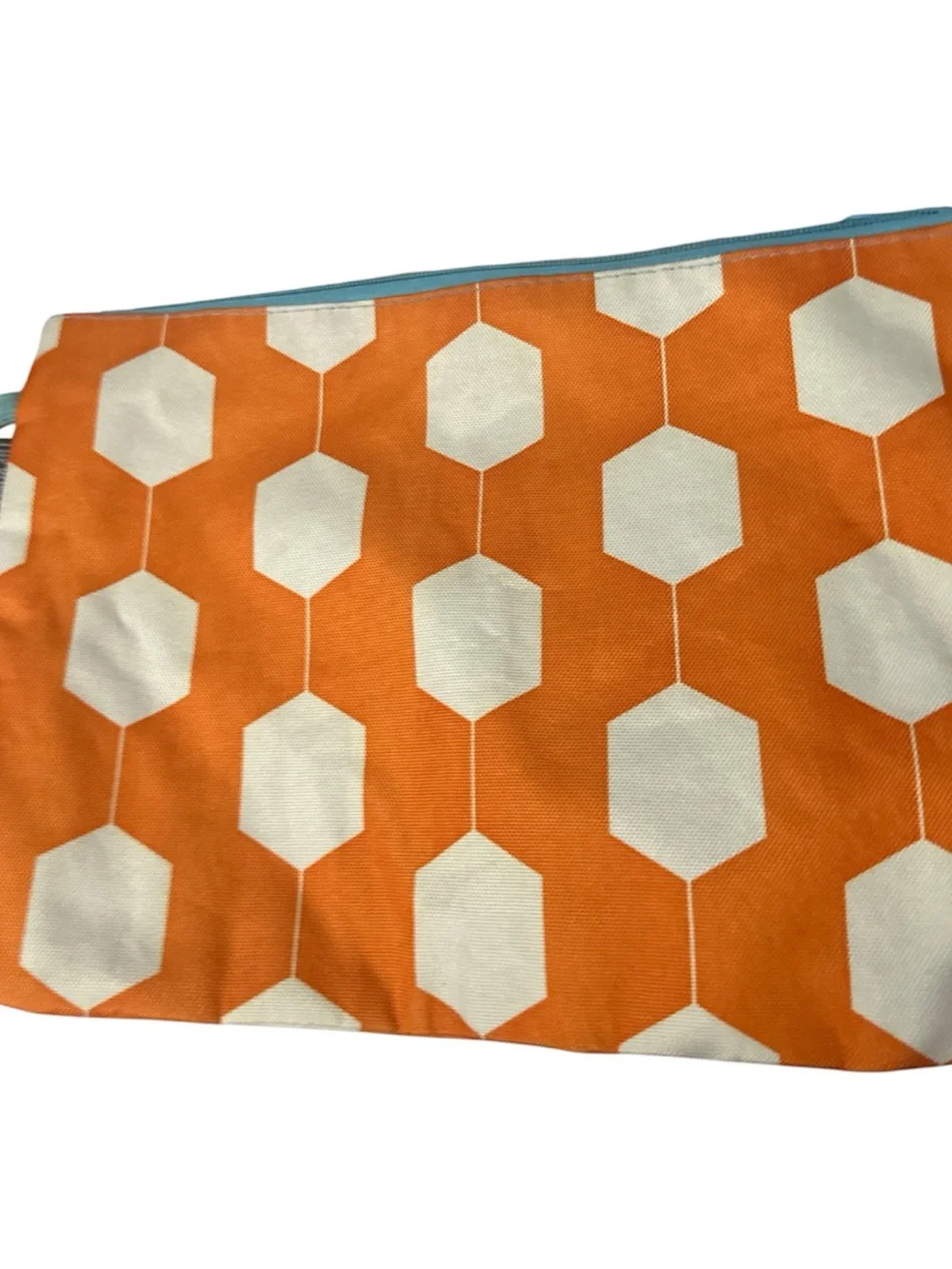 The royal standard Orange Geometric Cosmetic Bag turquoise zipper strap new