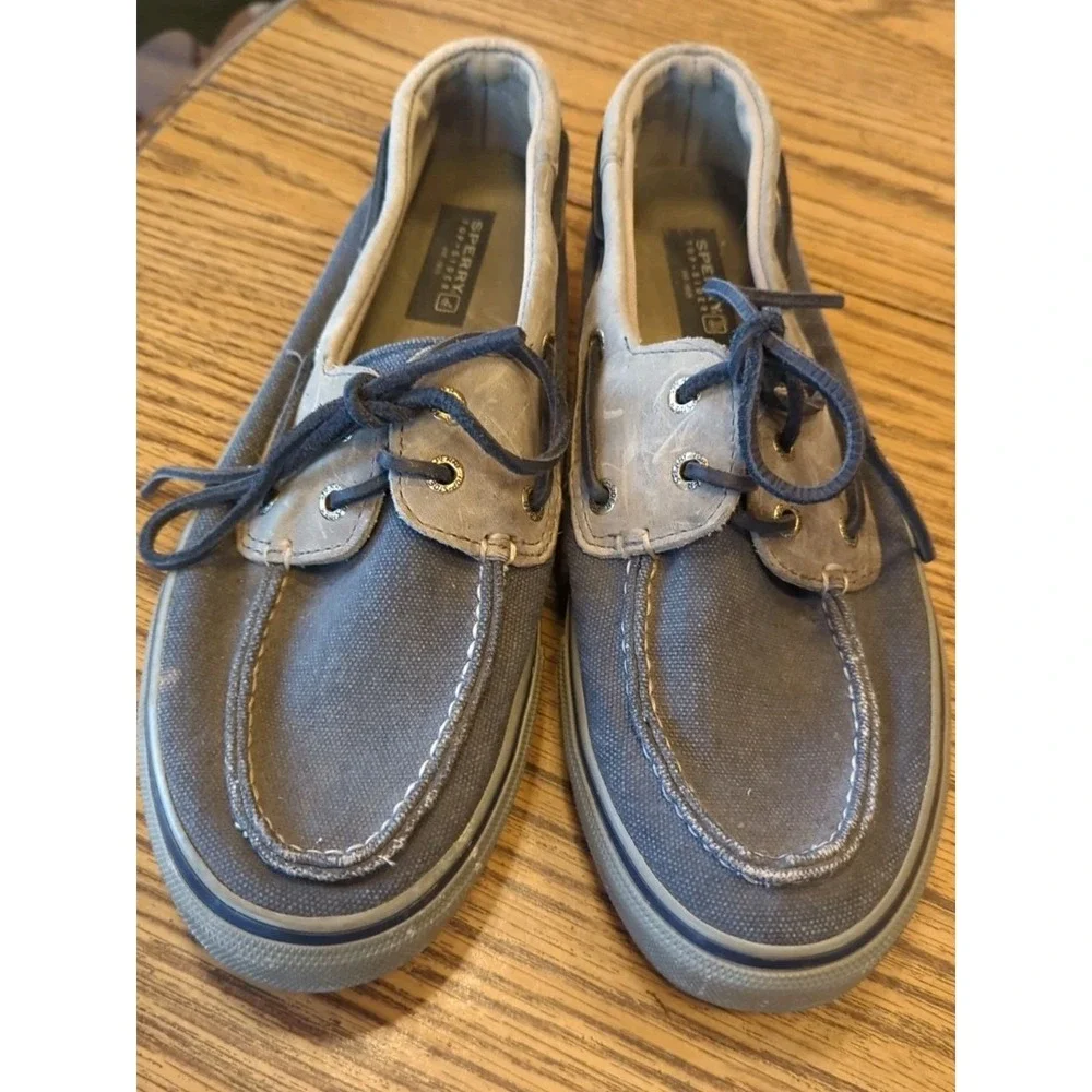 Sperry Shoes‎ Mens 10 M Halyard Casual Two Eye Lace Up Boat Gray Blue Fabric