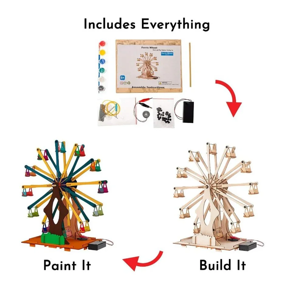 Wooden Ferris Wheel DIY 3D Puzzle Craft Kit STEM PROJECT Construction Toy Set