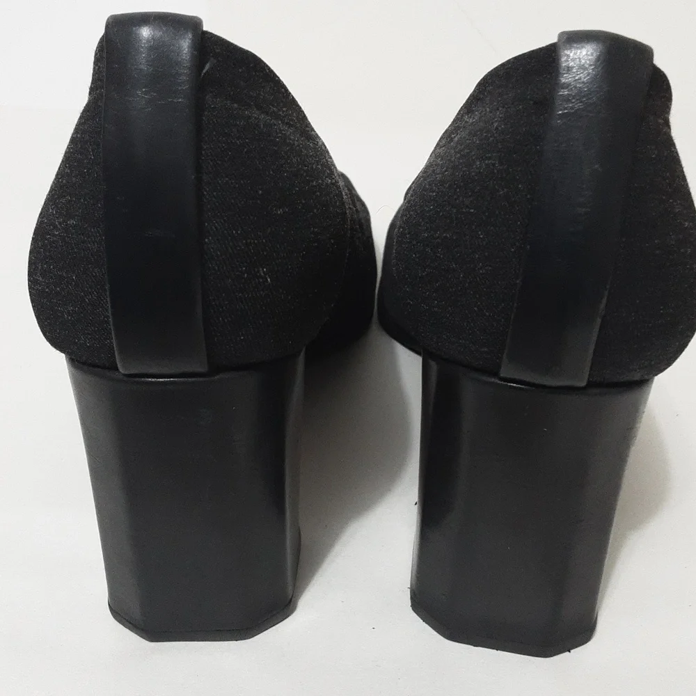 Stuart Weitzman Black Grayish Denim Platform‎ Heel