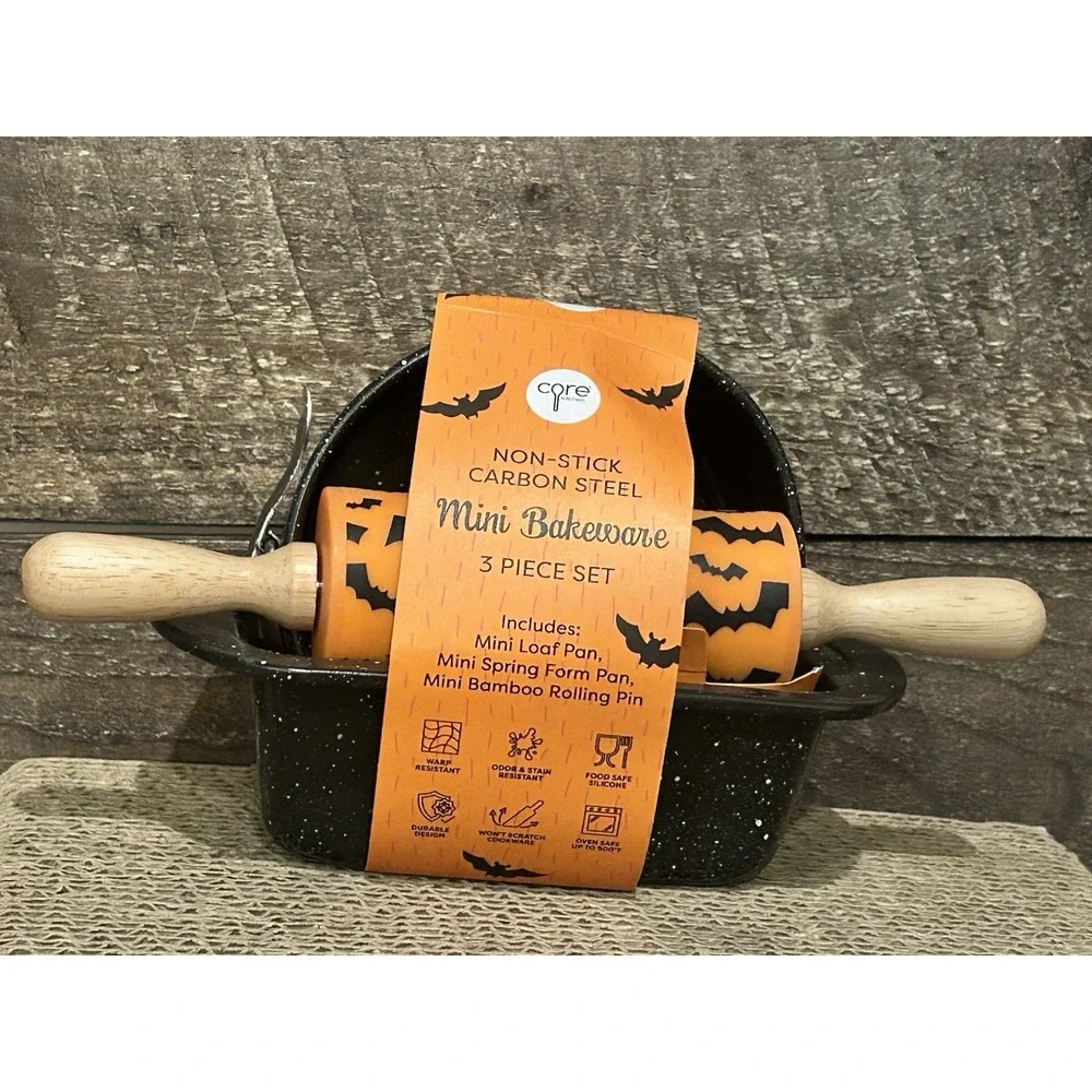 Core‎ Kitchen Halloween Mini Bakeware 3 Pcs Set Bats Loaf Springform Rolling Pin
