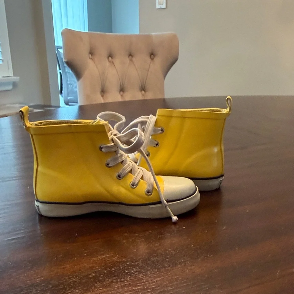 Polo Ralph Lauren Yellow Toddler Rain Boots Rubber Lace-Up Size 10
