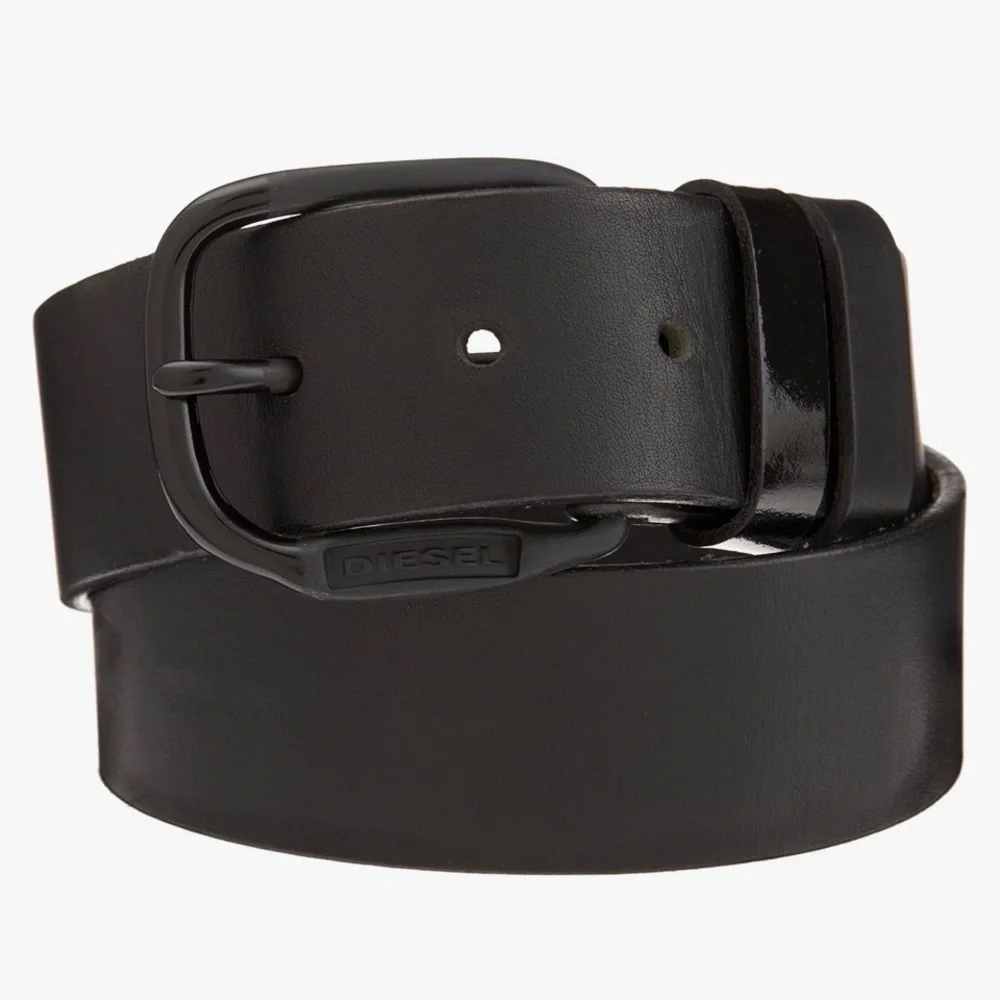 Diesel Black Leather B-1DR Belt with Tonal Matte Black Buckle Sz.‎ 38US