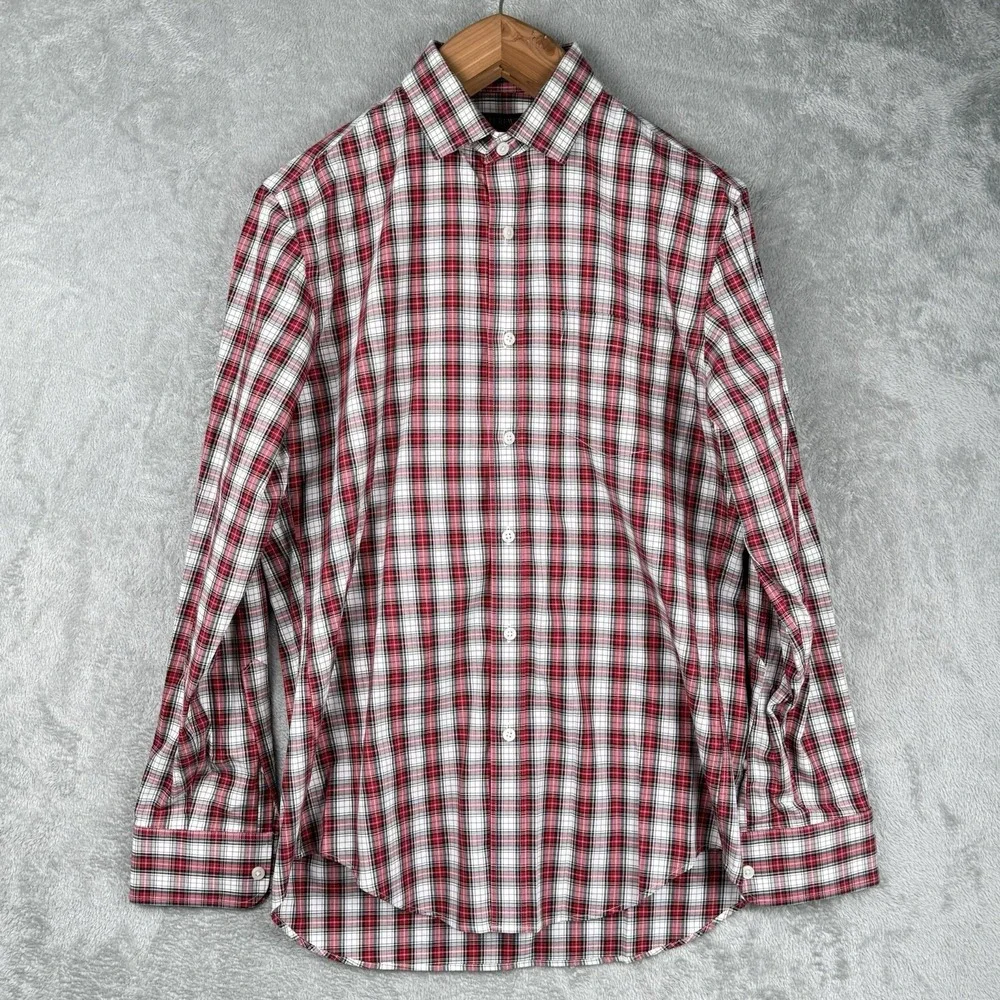 J.Crew Thompson Button Up Shirt Mens M Red Plaid Wrinkle Free Stretch‎ Holiday