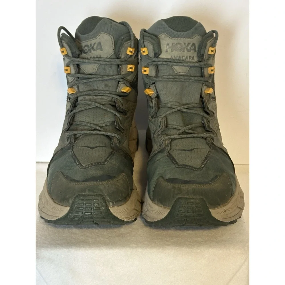 HOKA Boots Mens 11 D Anacapa Mid GTX Green Hiking Trail Running Gore Tex Vibram