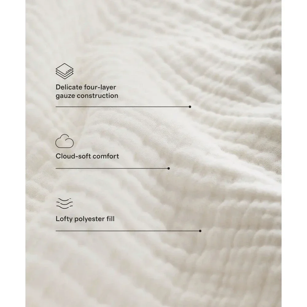 Quince Organic Airy Gauze Box Quilt & Honeycomb Sham Set Queen Dune Gray $204