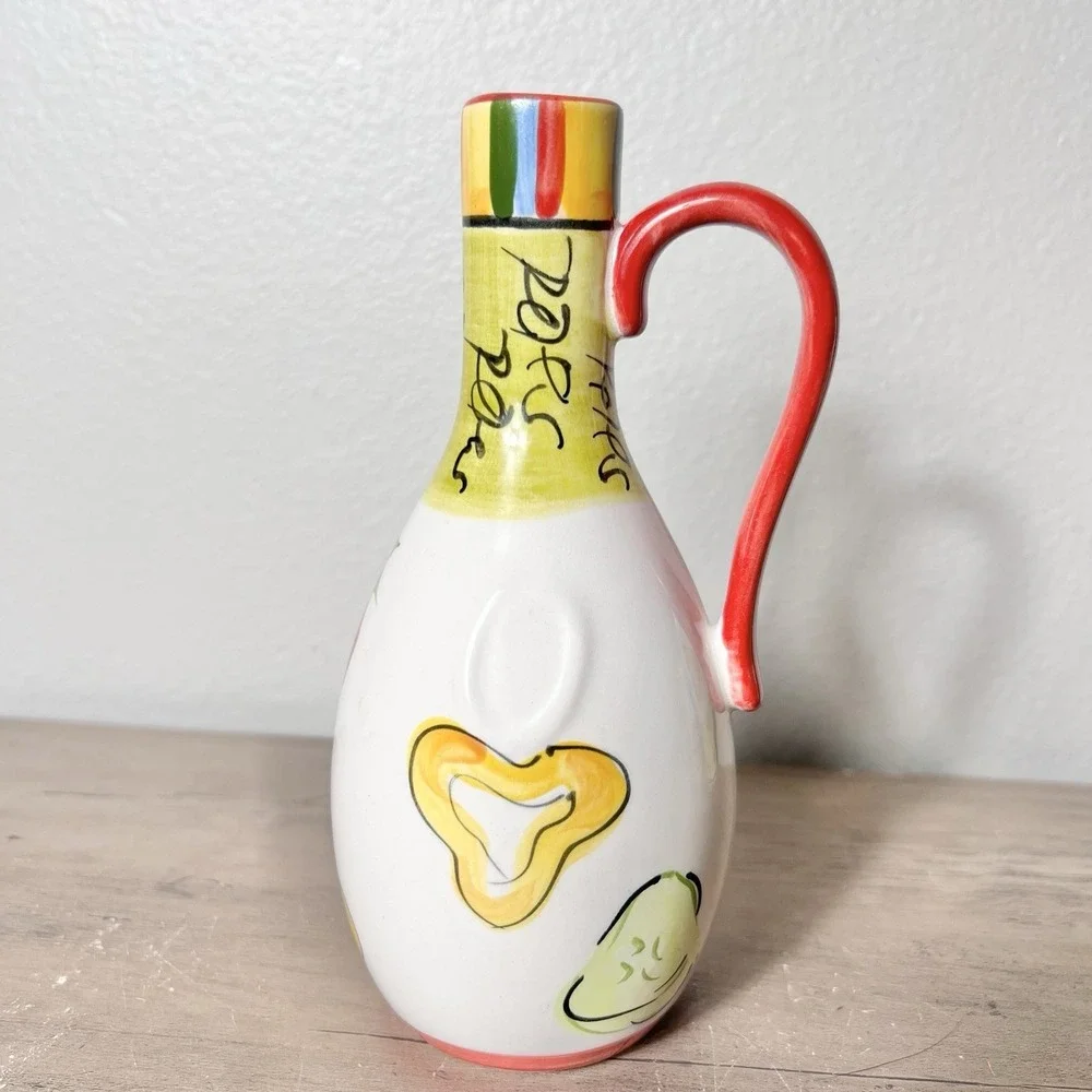 Tabletops Gallery Salad 101 Hand Painted Oil‎ Vinegar Cruet & Pepper Shaker Set