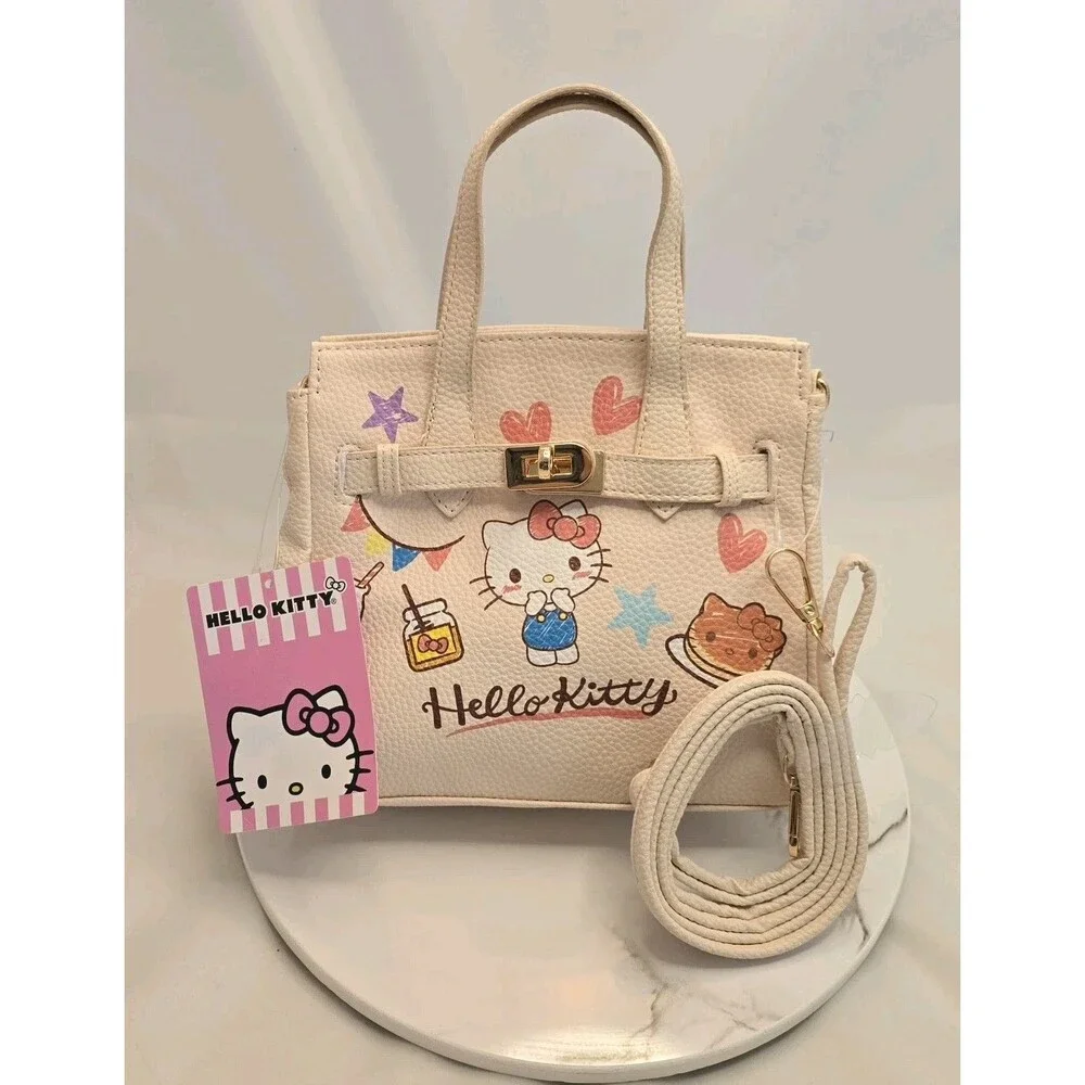 Hello Kitty Painted Mini Satchel Crossbody Purse NWT Sanrio White Faux Leather